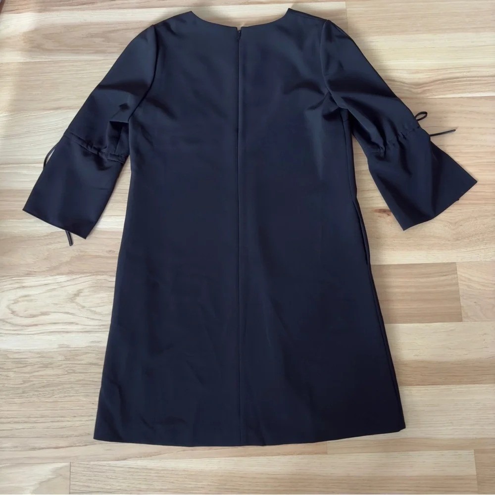 Lafayette 148 Dress Size M 3/4 Sleeve Shift Black Tie Sleeves Tech Cloth Pockets - Picture 4 of 11